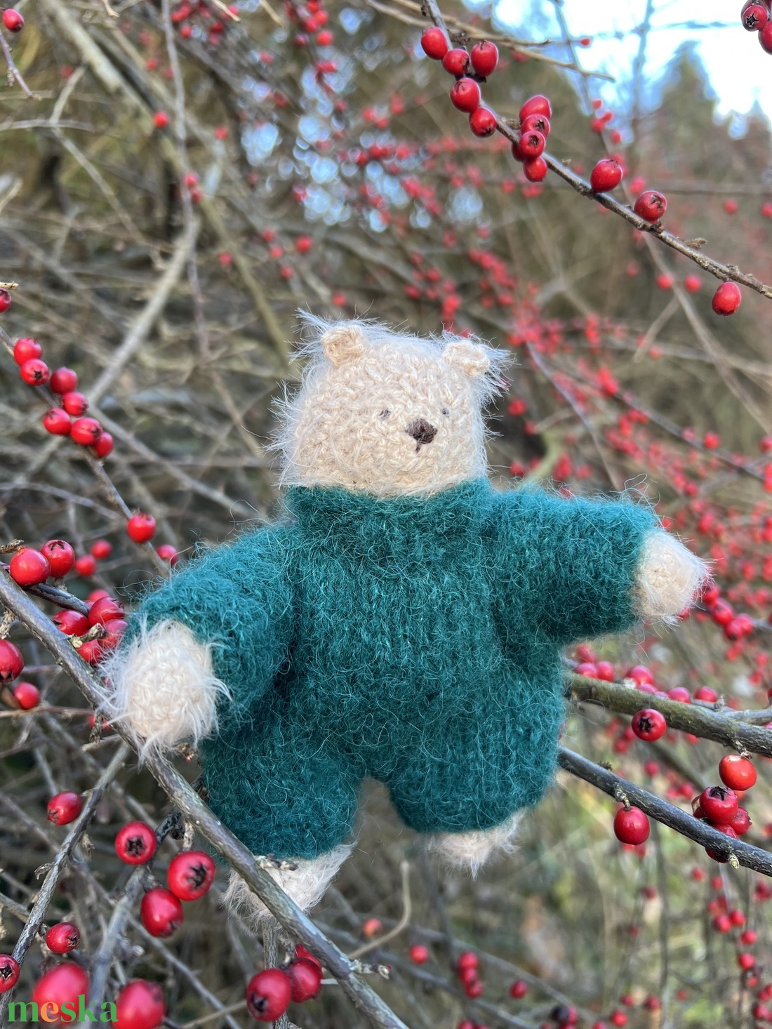 Misa maci � Kézzel kötött alpaka-selyem és pamut játék, bababarát puha plüss, 13 cm - baba - mama - baba játékok - waldorf játékok - Meska.hu