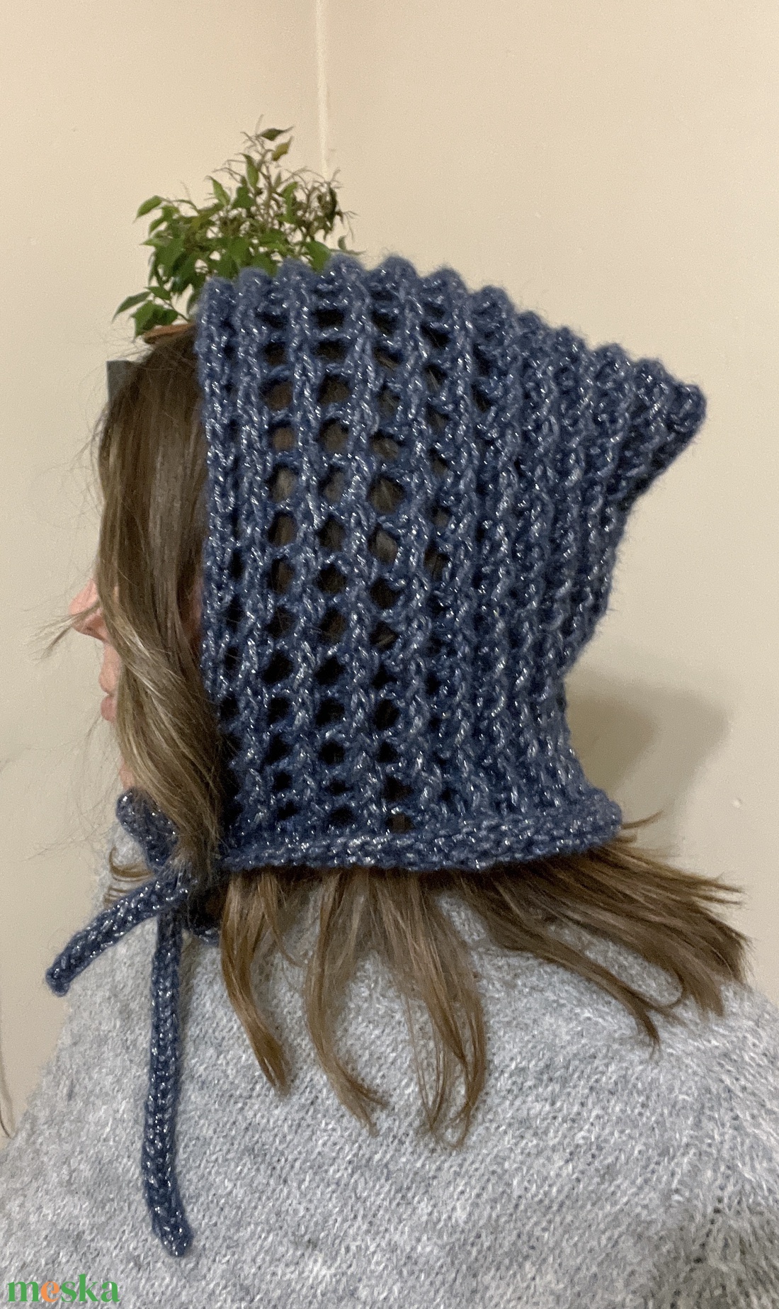 Kobaltkék középkori főkötő � Misztikus csillogással, kézzel kötött kiegészítő - ruha & divat - sál, sapka, kendő - sapka - Meska.hu