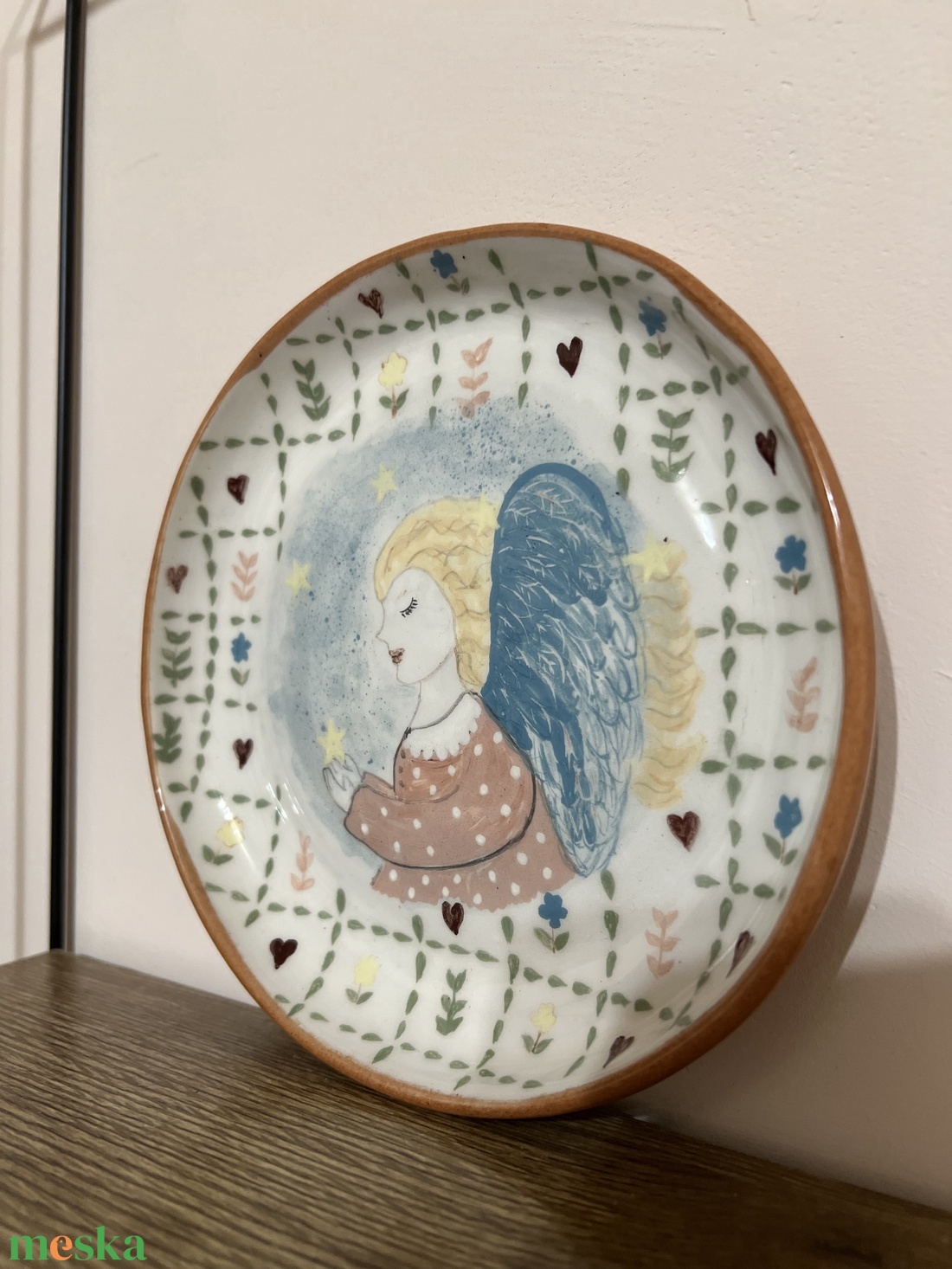 Angyalos keramia tanyer � Kedves ajandek Nevnapra vagy Szulinapra - otthon & életmód - konyhafelszerelés, tálalás - tálalás - tányér & étkészlet - Meska.hu