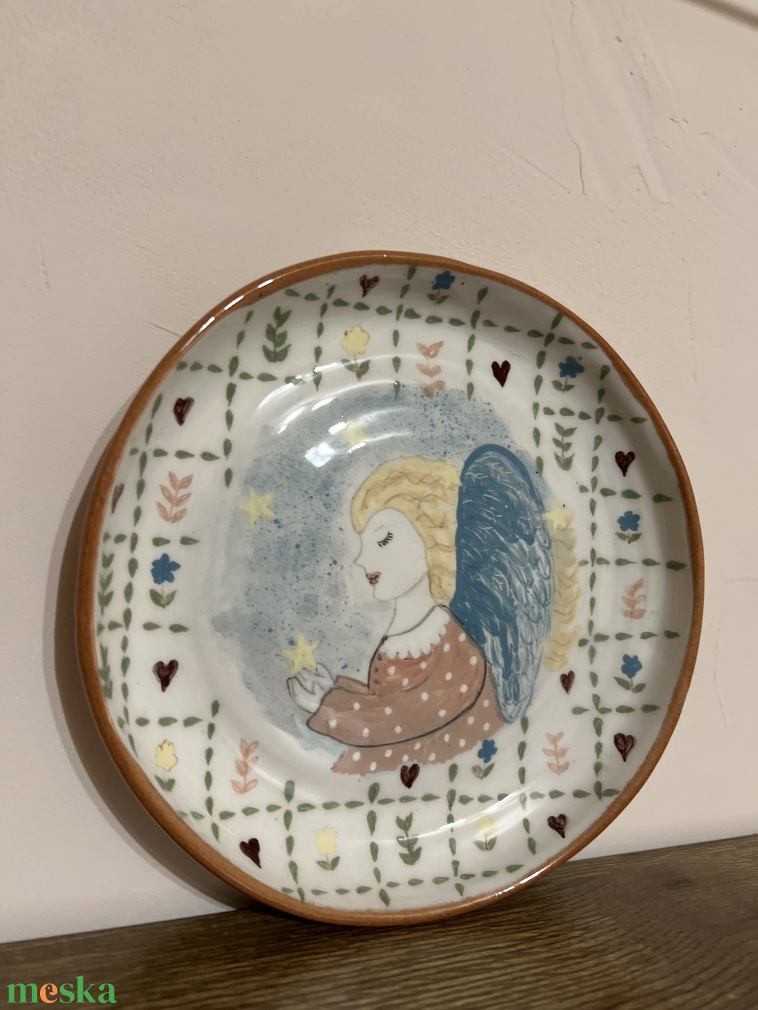 Angyalos keramia tanyer � Kedves ajandek Nevnapra vagy Szulinapra - otthon & életmód - konyhafelszerelés, tálalás - tálalás - tányér & étkészlet - Meska.hu