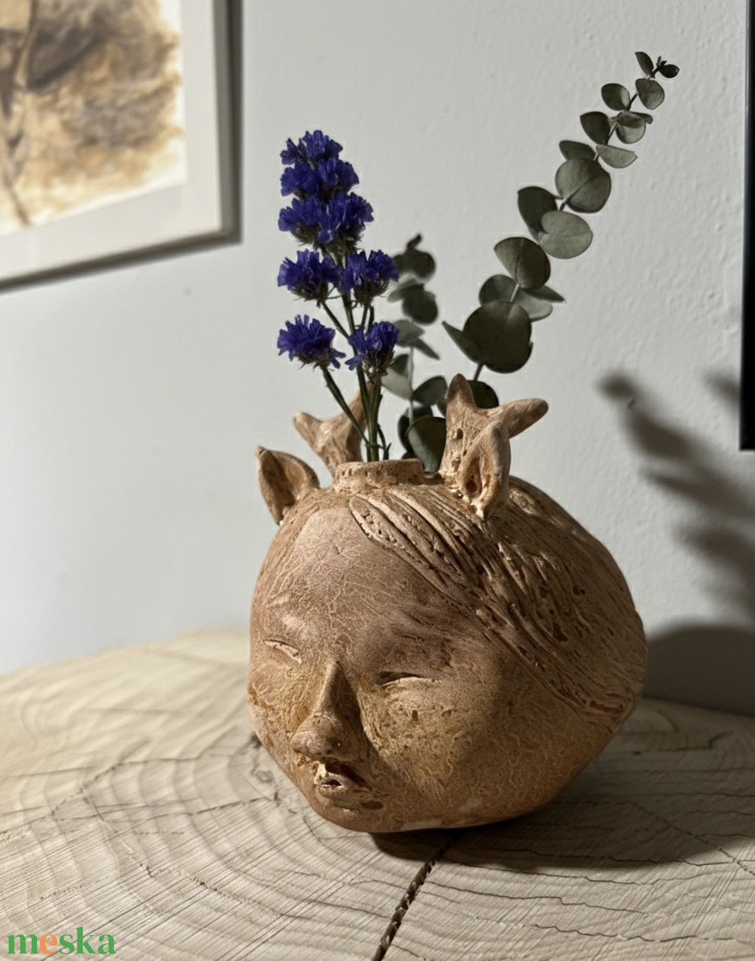 Muveszi keramia fej vaza � Erdo szelleme dekoracio (Szaraz viragokhoz) - otthon & életmód - virágdekoráció - virágtartó - váza - Meska.hu
