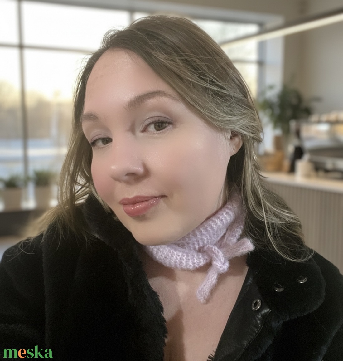 Kézzel kötött Mini Sophie sál - Rózsaszín alpaka és selyem nyakmelegítő - Elegáns ajándék díszdobozban - ruha & divat - sál, sapka, kendő - sál - Meska.hu