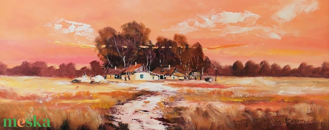 Alföldi naplemente c. Kortárs olajfestmény - művészet - festmény - olajfestmény - Meska.hu