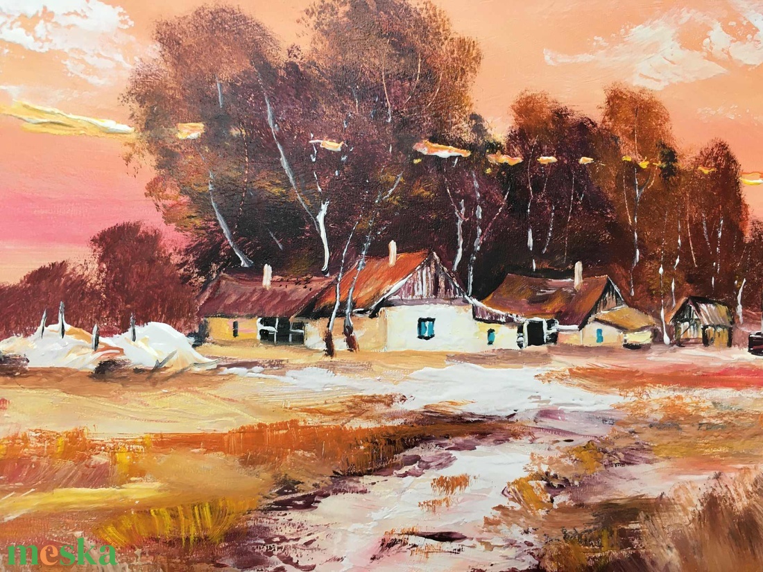 Alföldi naplemente c. Kortárs olajfestmény - művészet - festmény - olajfestmény - Meska.hu