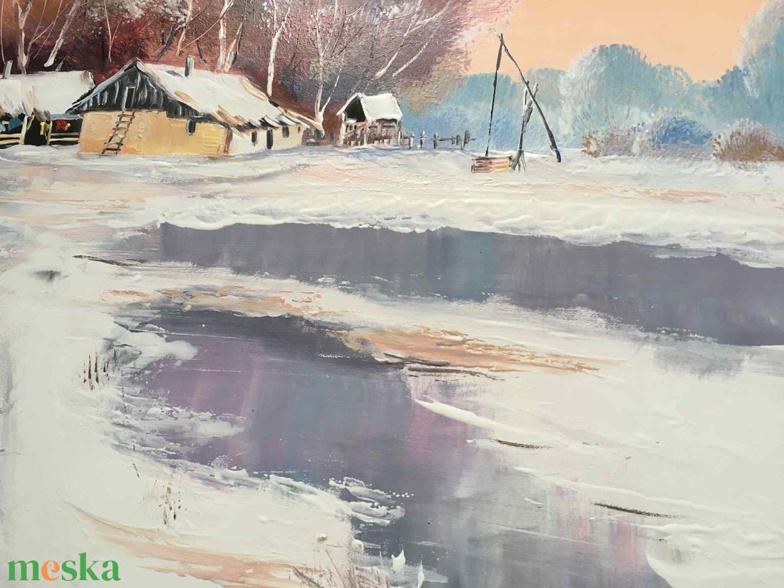 Első hó az Alföldön c. Nagyméretű olajfestmény - művészet - festmény - olajfestmény - Meska.hu