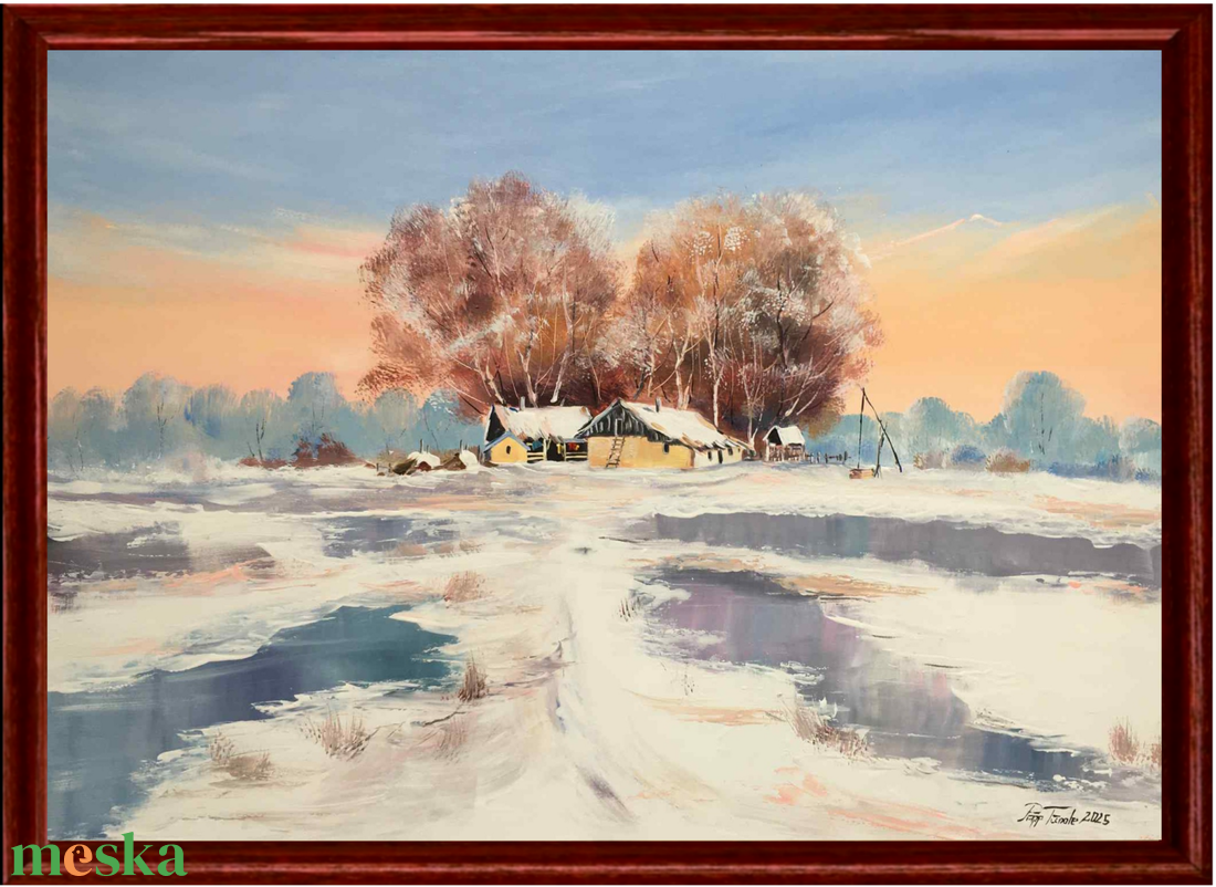 Első hó az Alföldön c. Nagyméretű olajfestmény - művészet - festmény - olajfestmény - Meska.hu