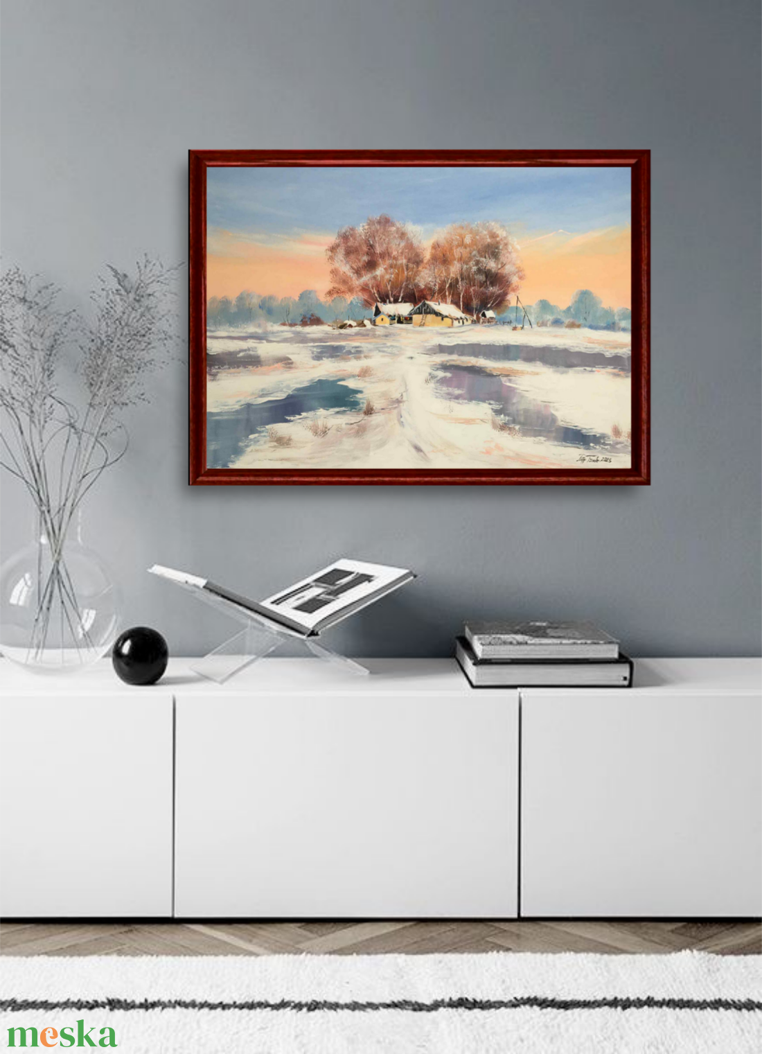 Első hó az Alföldön c. Nagyméretű olajfestmény - művészet - festmény - olajfestmény - Meska.hu