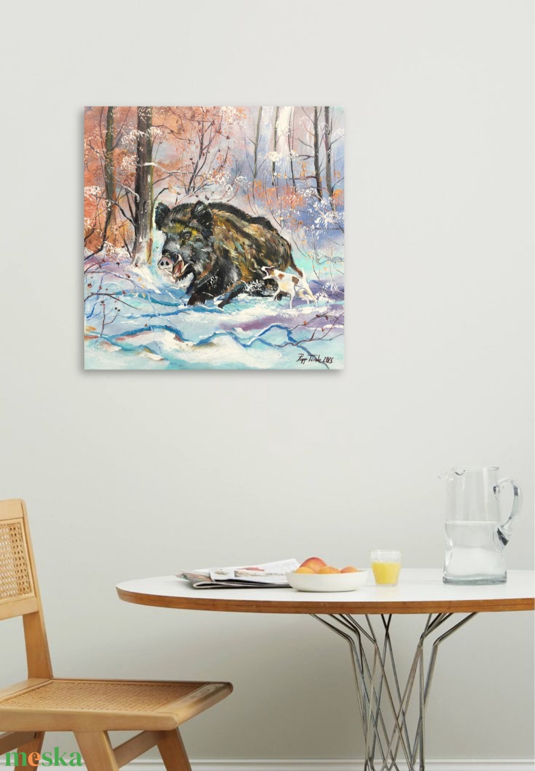 Vadkan a hóban c. Vadászfestmény - művészet - festmény - olajfestmény - Meska.hu