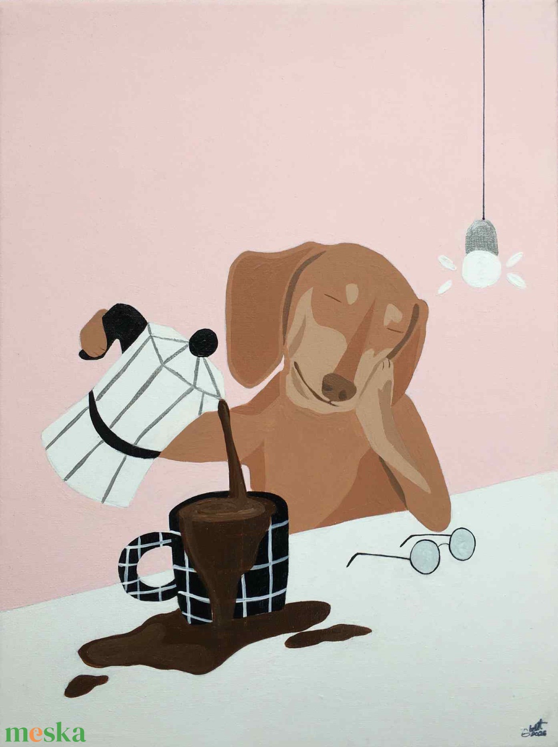 Nehéz reggel c. Modern kutyás festmény - művészet - festmény - akril - Meska.hu