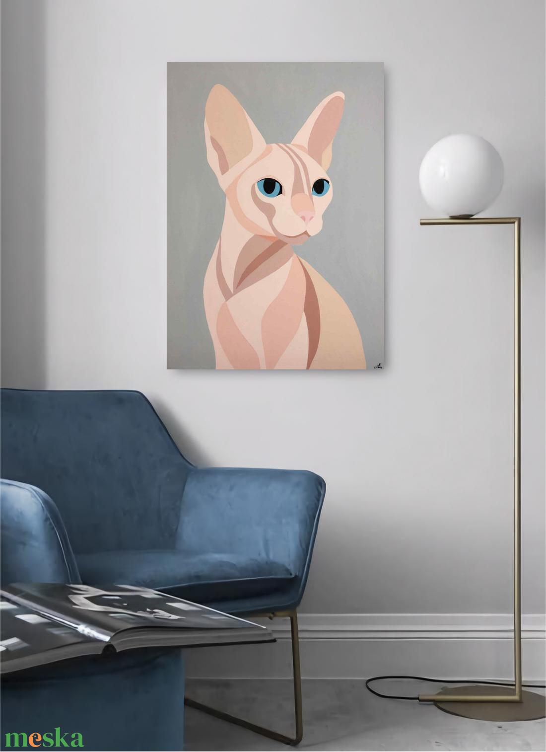 Kék tekintet c. Modern cicás festmény - művészet - festmény - akril - Meska.hu