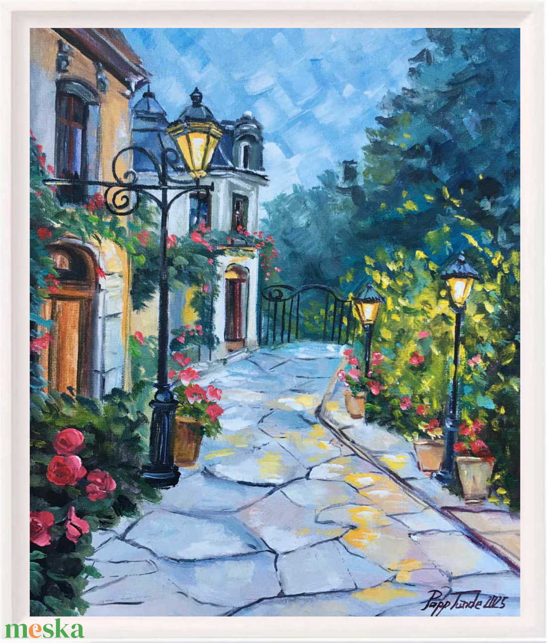 Alkony a rózsakertben c. Kortárs olajfestmény - művészet - festmény - olajfestmény - Meska.hu