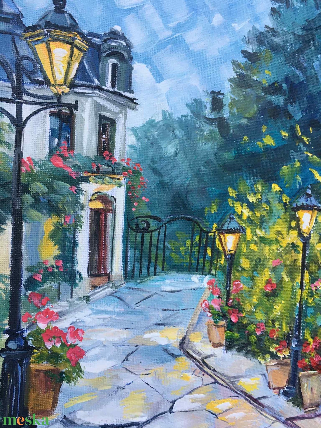 Alkony a rózsakertben c. Kortárs olajfestmény - művészet - festmény - olajfestmény - Meska.hu