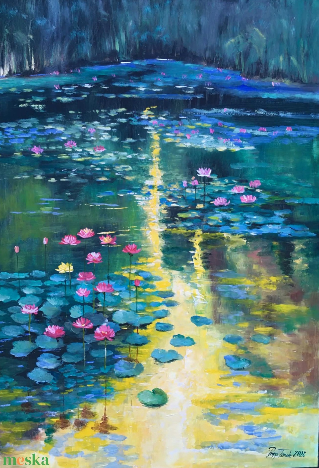 Tavirózsák fénye c. Kortárs olajfestmény - művészet - festmény - olajfestmény - Meska.hu