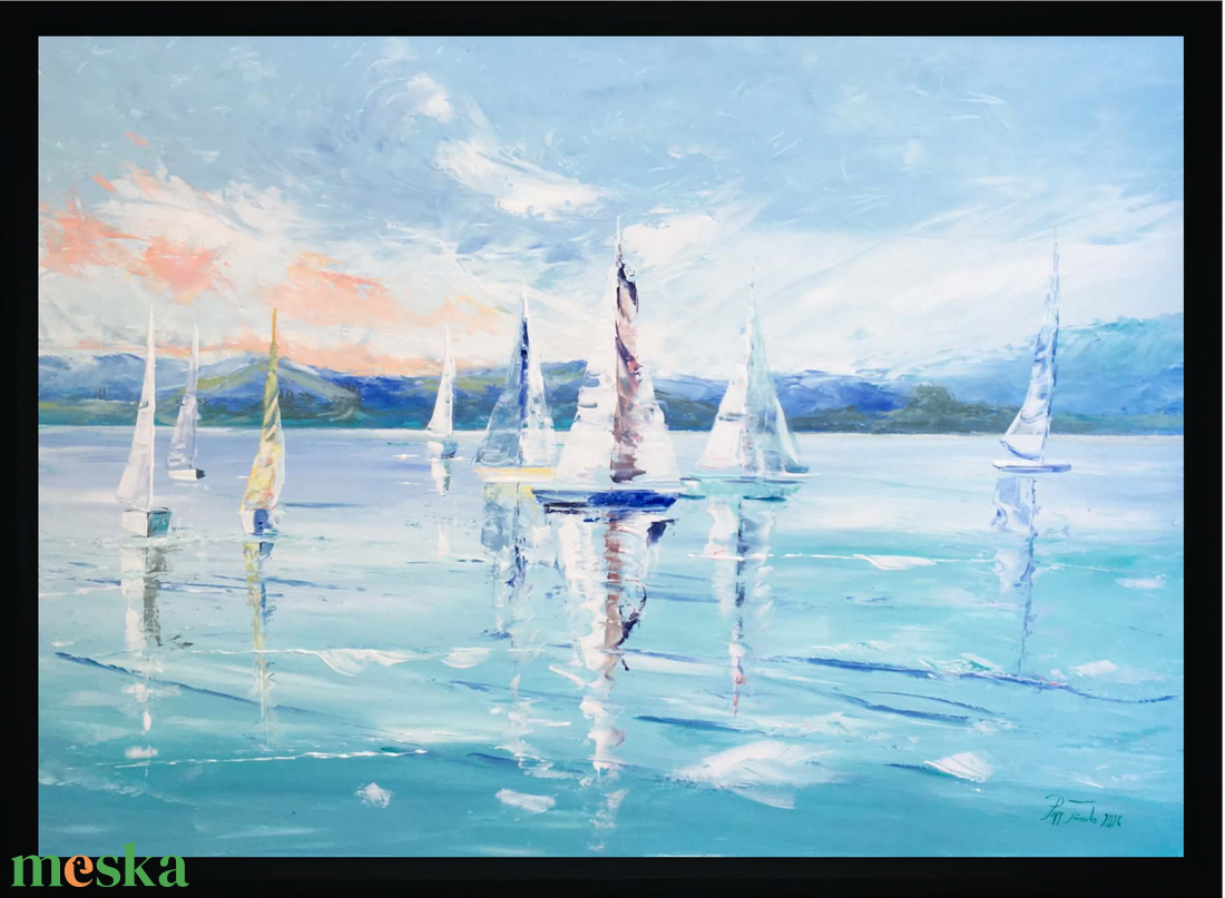 Balatoni tükröződés c. Balatonos festmény (Papp Tünde) - művészet - festmény - olajfestmény - Meska.hu