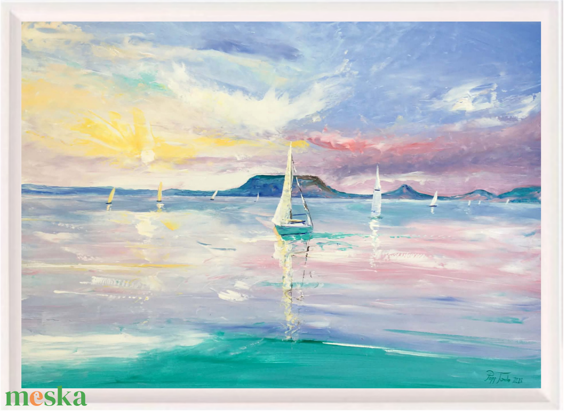 Badacsony naplementében c. Balatonos festmény ( Papp Tünde) - művészet - festmény - olajfestmény - Meska.hu