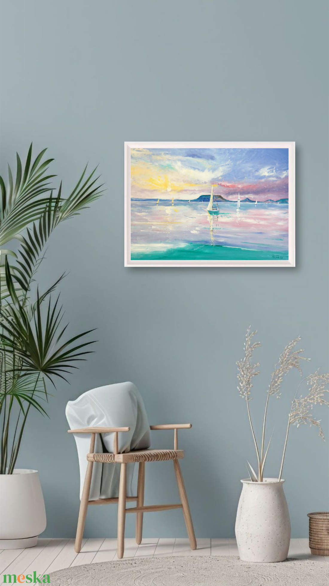 Badacsony naplementében c. Balatonos festmény ( Papp Tünde) - művészet - festmény - olajfestmény - Meska.hu