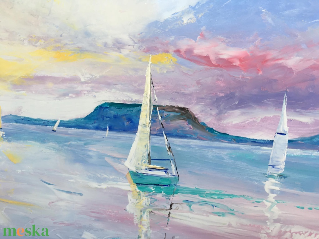 Badacsony naplementében c. Balatonos festmény ( Papp Tünde) - művészet - festmény - olajfestmény - Meska.hu