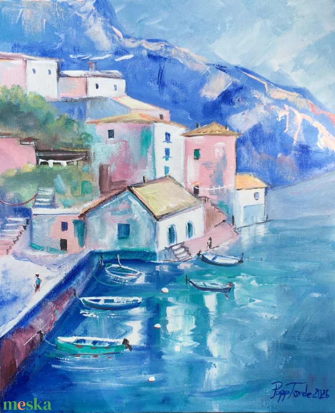 Azúrkék Santorini c. Kortárs olajfestmény - művészet - festmény - olajfestmény - Meska.hu