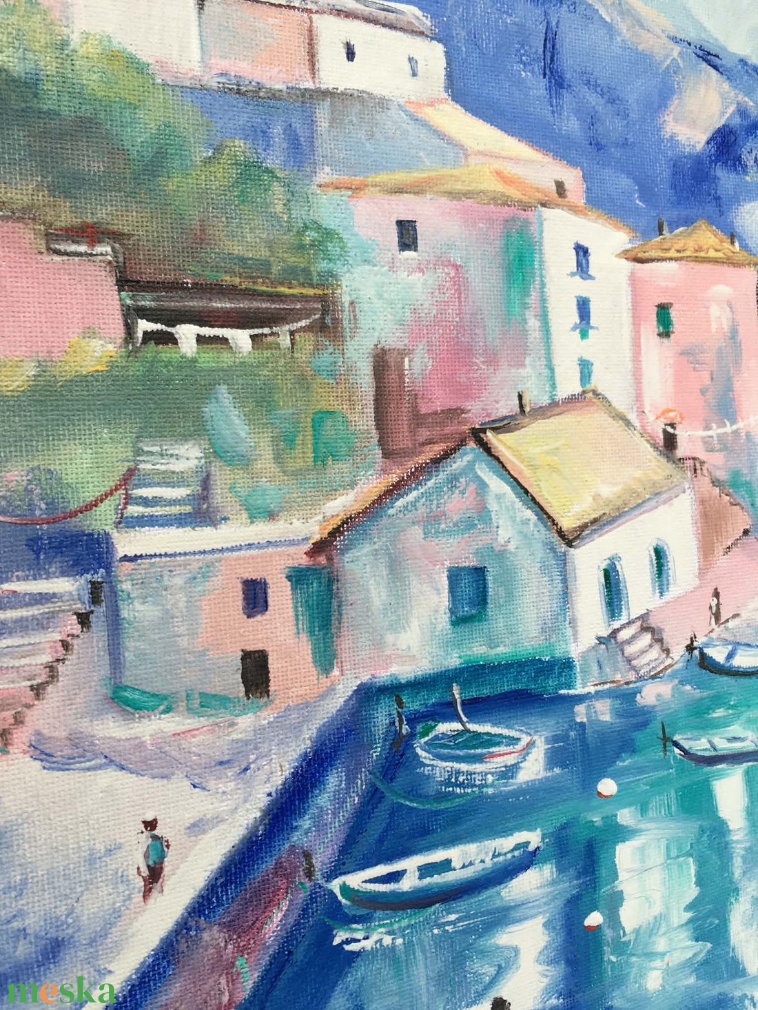 Azúrkék Santorini c. Kortárs olajfestmény - művészet - festmény - olajfestmény - Meska.hu