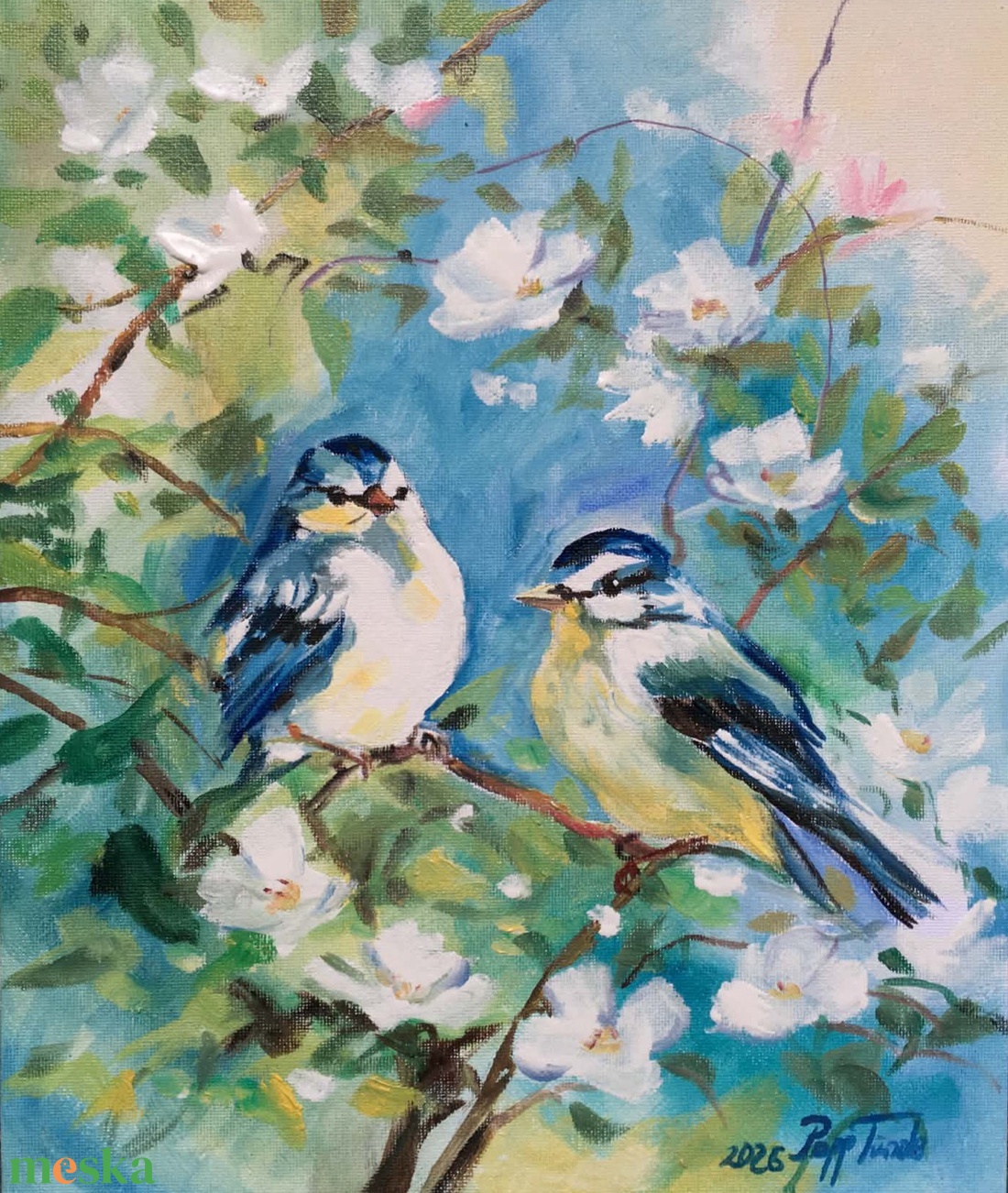 Tavaszi boldogság c. Madaras olajfestmény - művészet - festmény - olajfestmény - Meska.hu