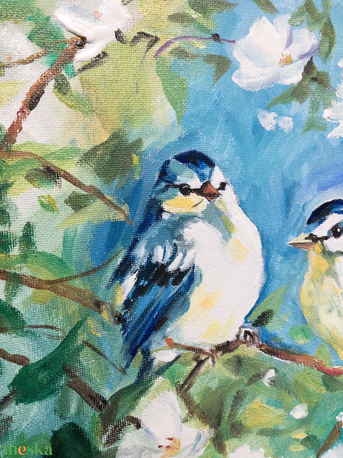 Tavaszi boldogság c. Madaras olajfestmény - művészet - festmény - olajfestmény - Meska.hu