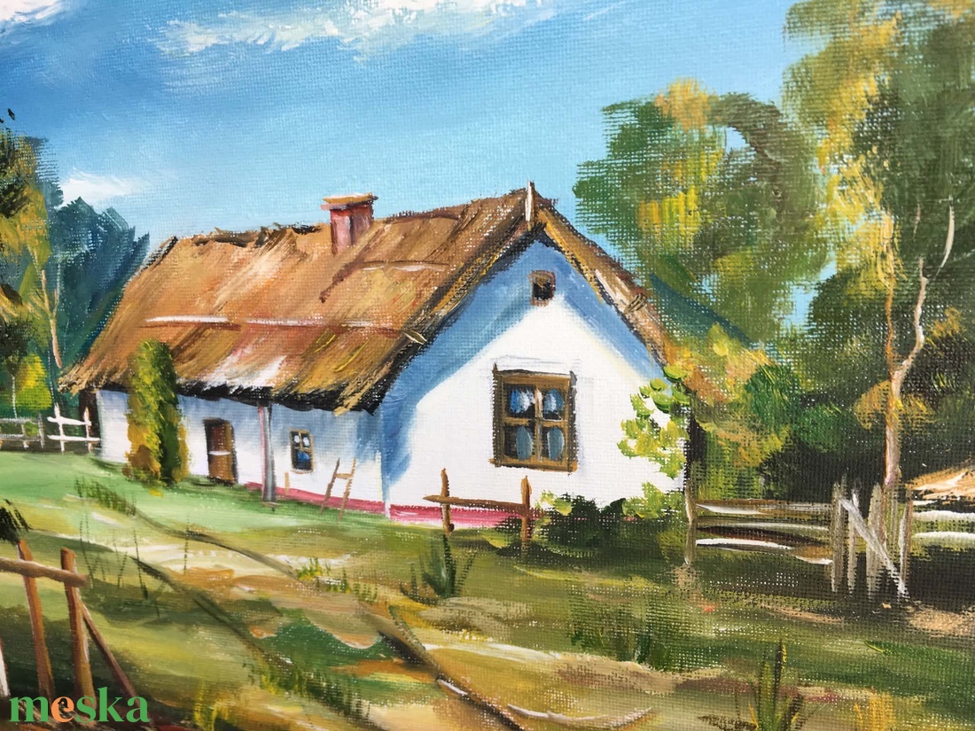 Nádfedeles otthon c. Kortárs olajfestmény - művészet - festmény - olajfestmény - Meska.hu