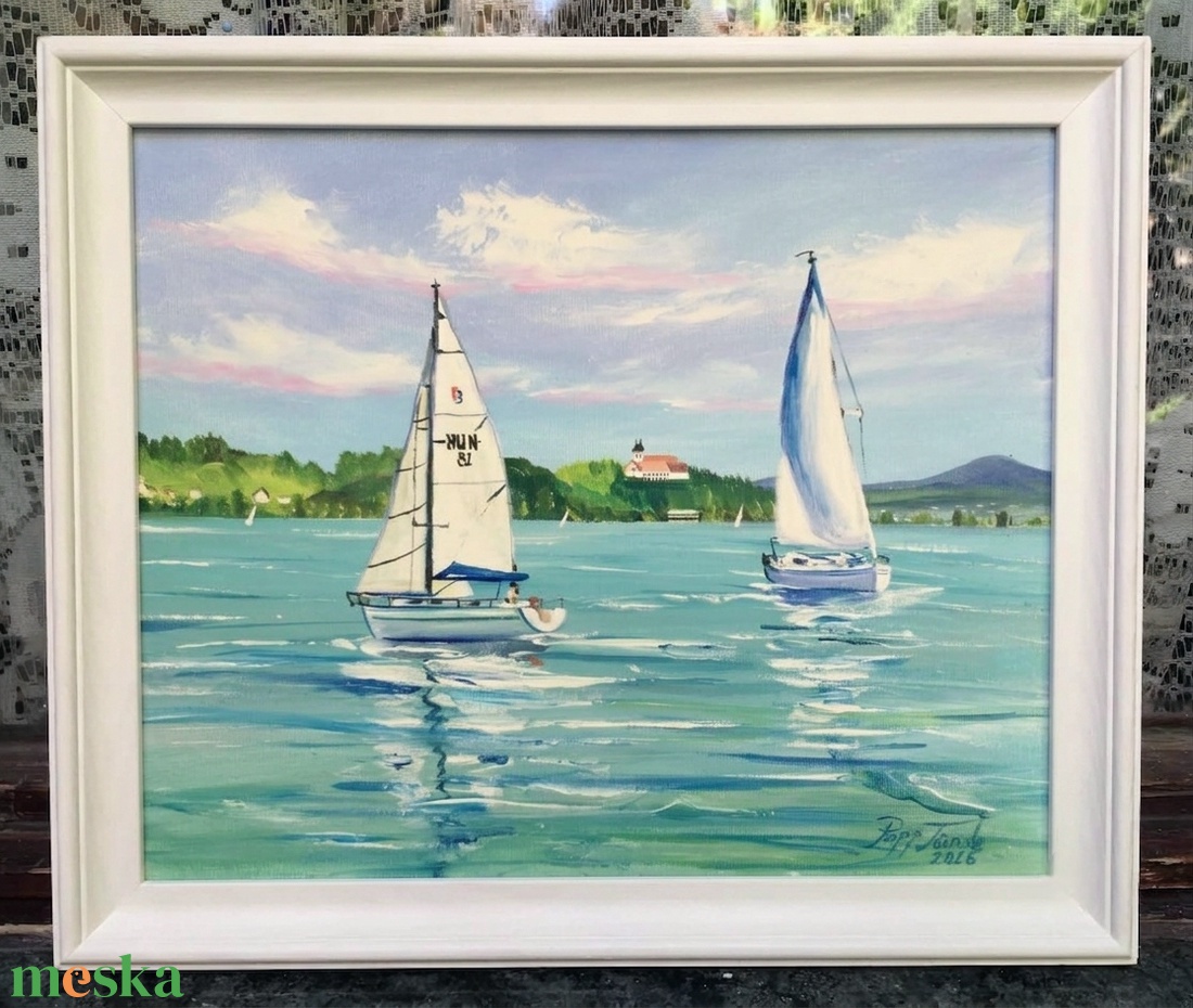 Tihanyi vitorlások c. Balaton olajfestmény - művészet - festmény - olajfestmény - Meska.hu