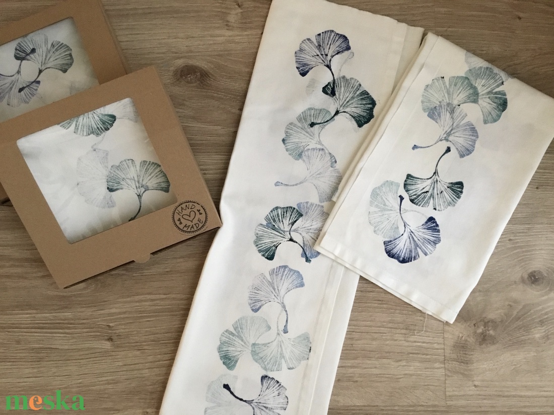 Ginko mintás damaszt konyharuha szett 2 db os - otthon & életmód - konyhafelszerelés, tálalás - konyhai textil - konyharuha & törlőkendő - Meska.hu