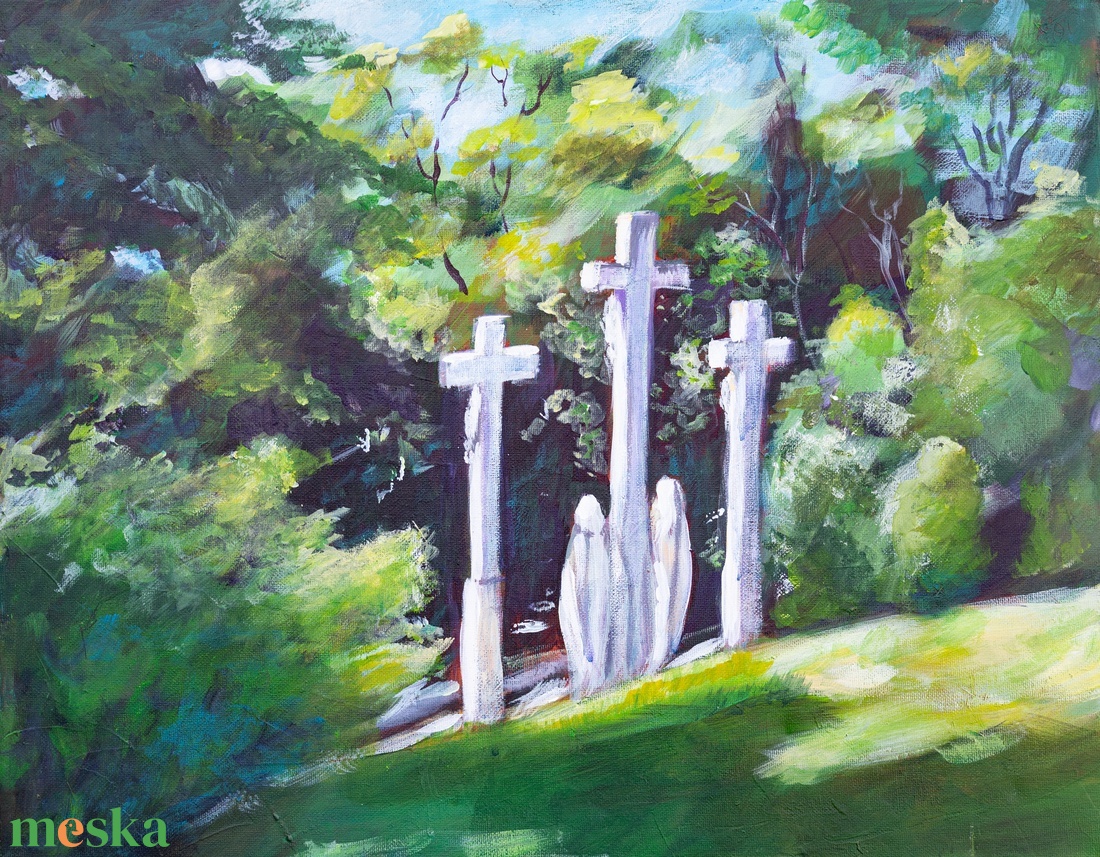 Pannonhalma kálvária olajfestmény - művészet - festmény - olajfestmény - Meska.hu