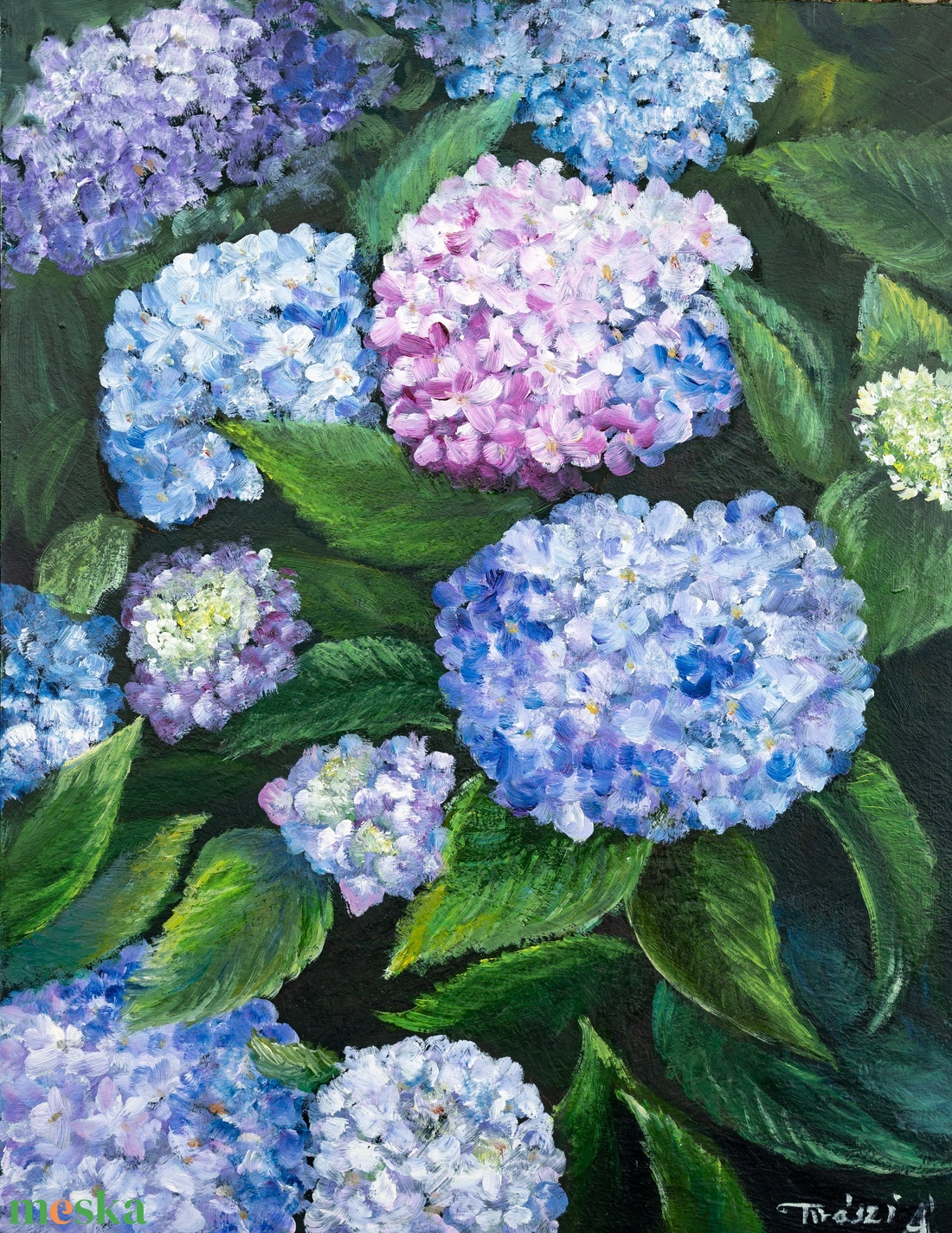 Hortenziák olajfestmény - művészet - festmény - olajfestmény - Meska.hu