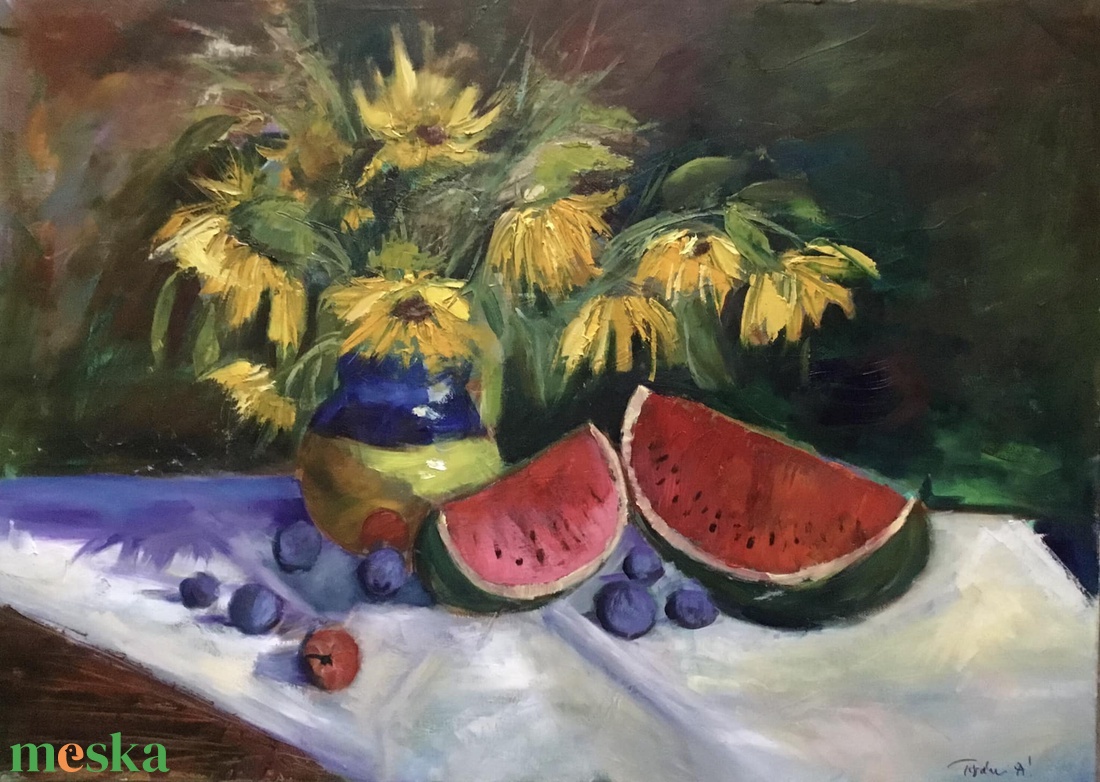 Dinnye csendélet olajfestmény - művészet - festmény - olajfestmény - Meska.hu