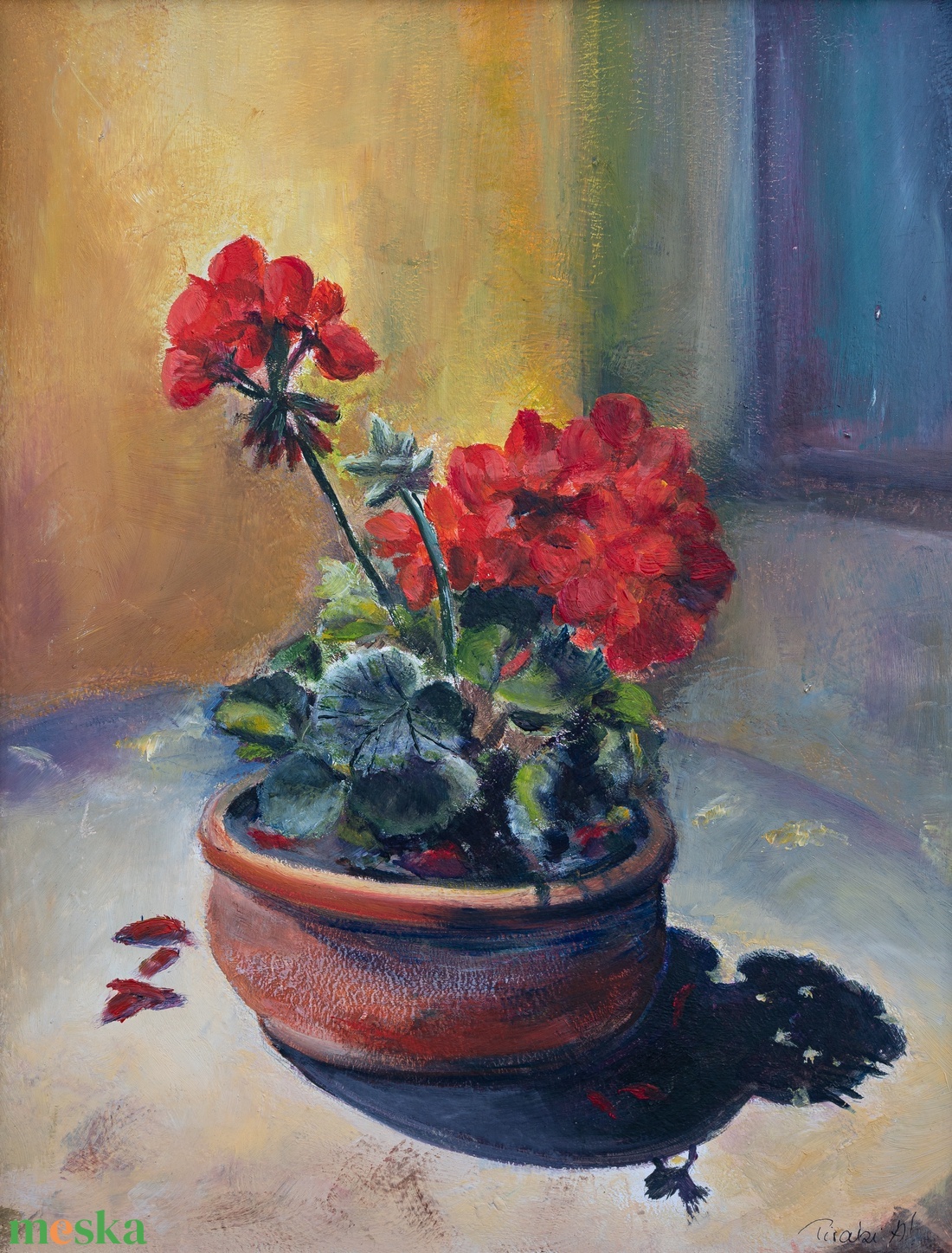 muskátlik csendélet olajfestmény - művészet - festmény - olajfestmény - Meska.hu