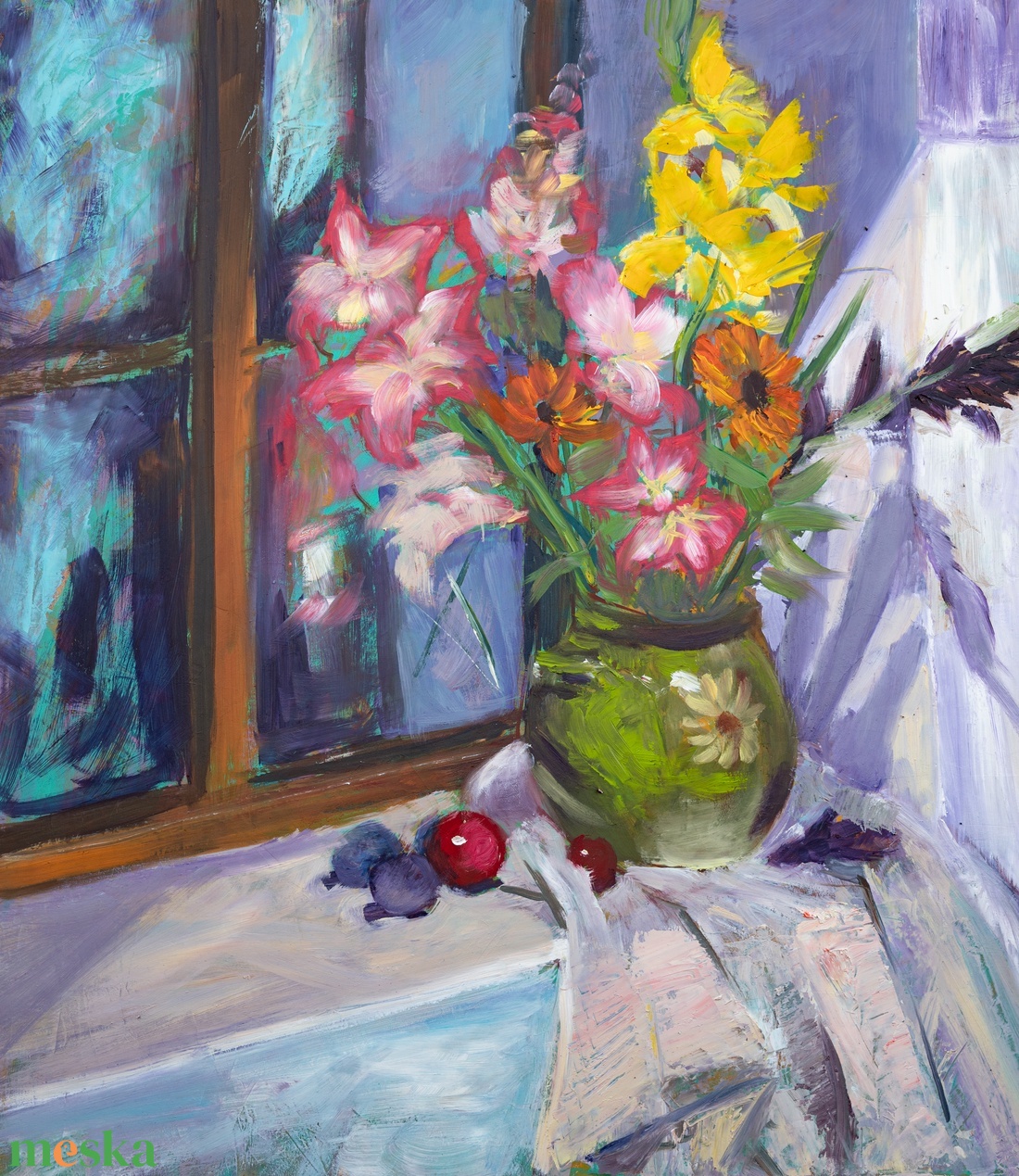Ablakban csendélet olajfestmény - művészet - festmény - olajfestmény - Meska.hu
