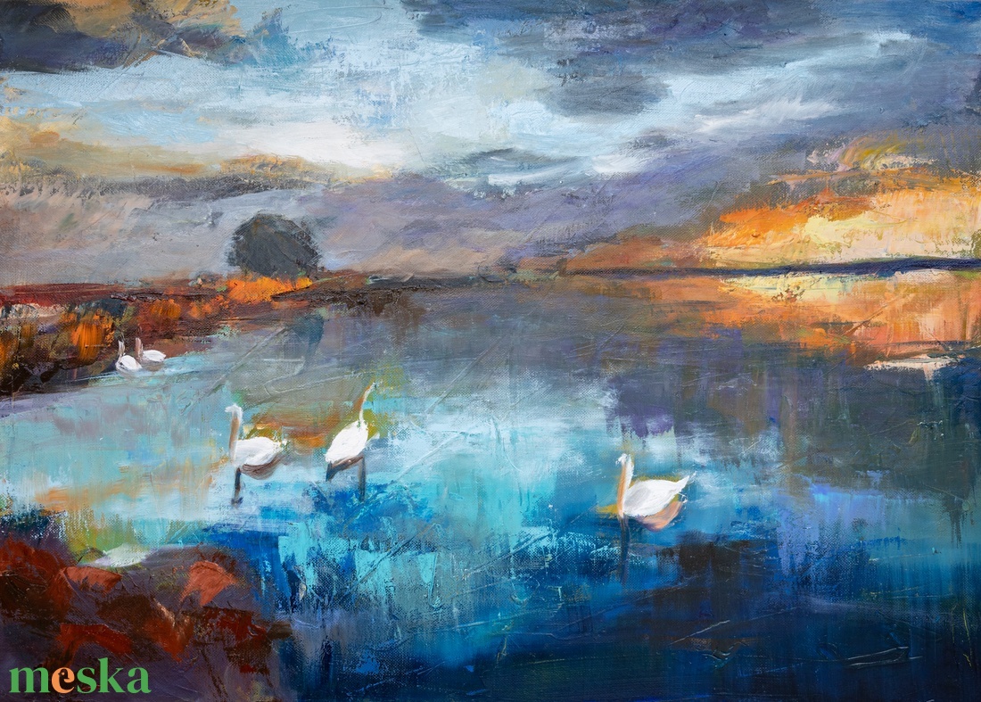 Alkony a tavon  olajfestmény - művészet - festmény - olajfestmény - Meska.hu