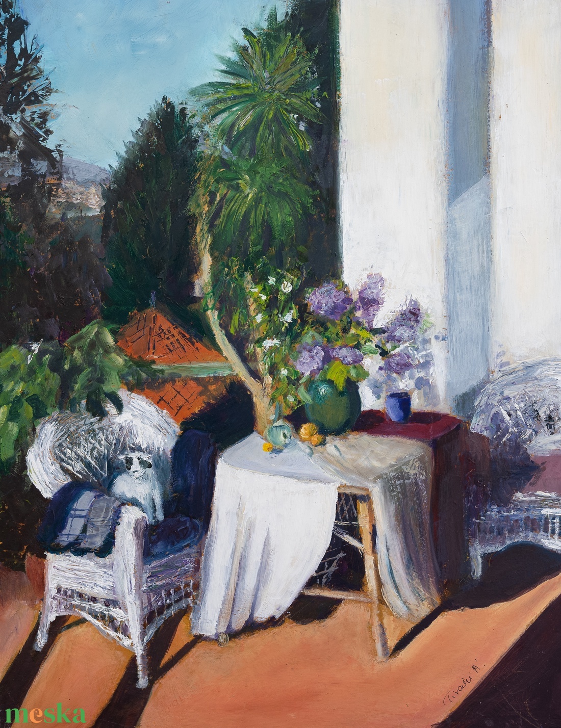 A teraszon c. olajfestmény - művészet - festmény - olajfestmény - Meska.hu