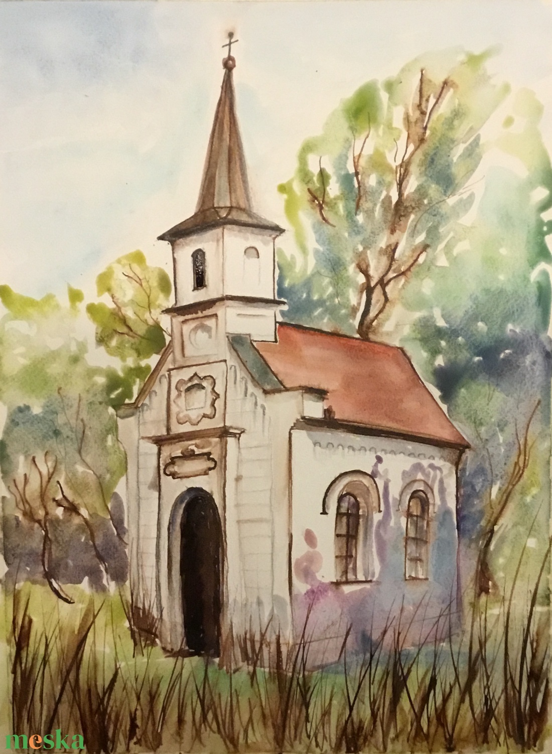 Fertőrákos faluszél, diópác festmény - művészet - festmény - akvarell - Meska.hu