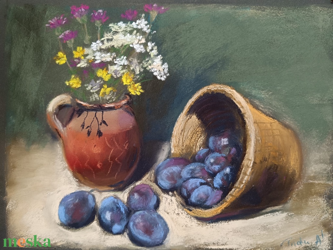 Őszi szilvás csendélet pasztell - művészet - festmény - pasztell - Meska.hu