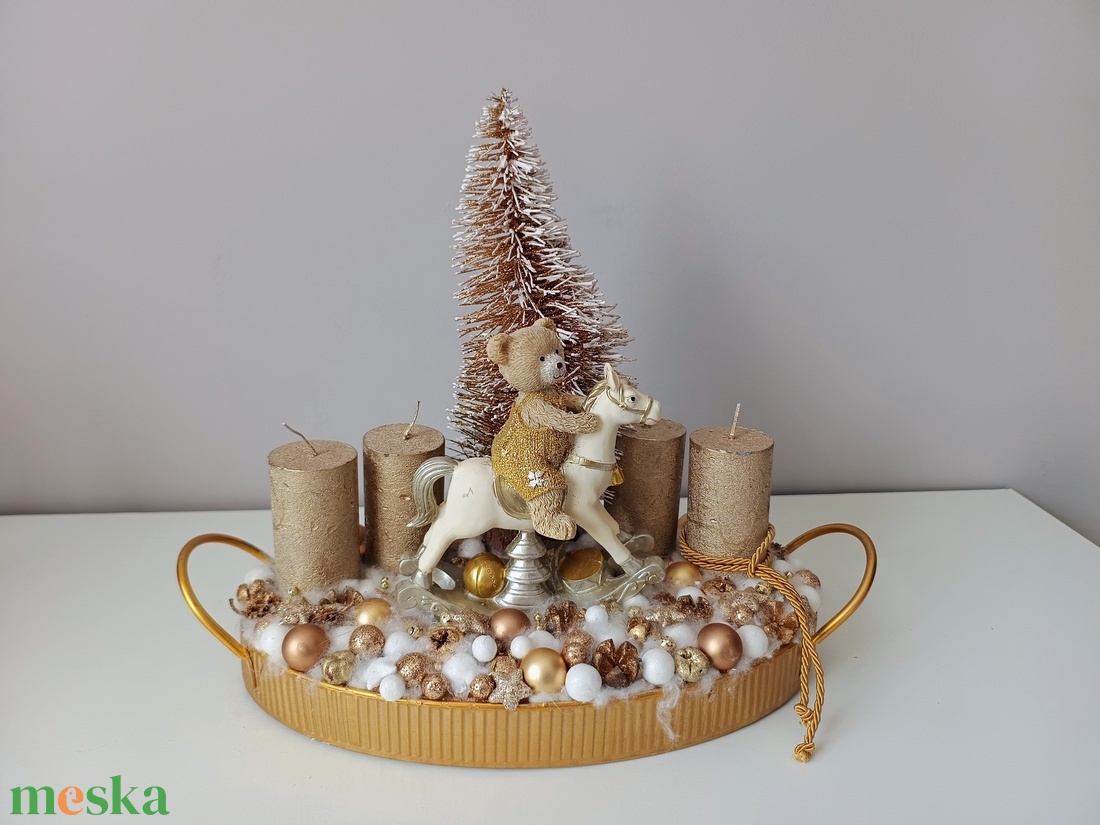 Hintalovazó macis arany gyertyás asztaldísz - karácsony - adventi díszek - adventi asztaldísz - Meska.hu