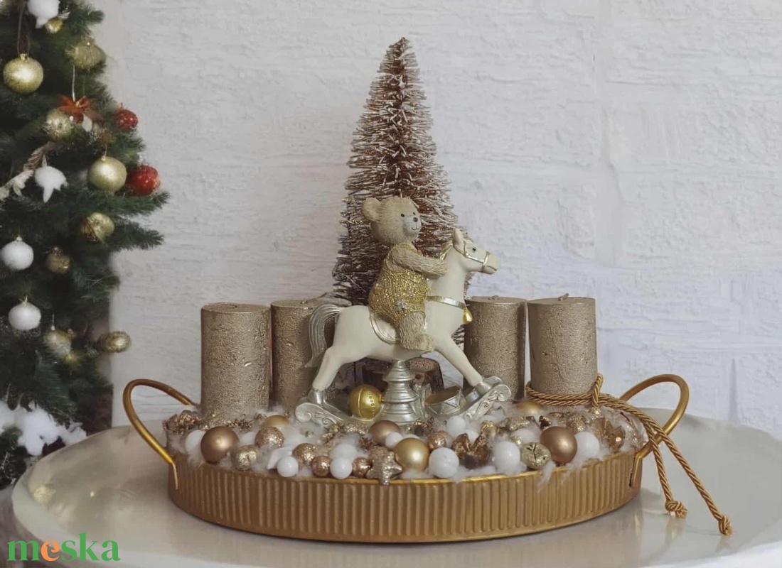 Hintalovazó macis arany gyertyás asztaldísz - karácsony - adventi díszek - adventi asztaldísz - Meska.hu