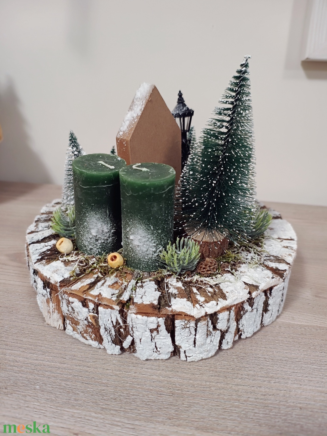 Őzike figurás háncs alapban zöld színvilággal adventi karacsonyi ünnepi asztaldísz koszorú - karácsony - adventi díszek - adventi asztaldísz - Meska.hu