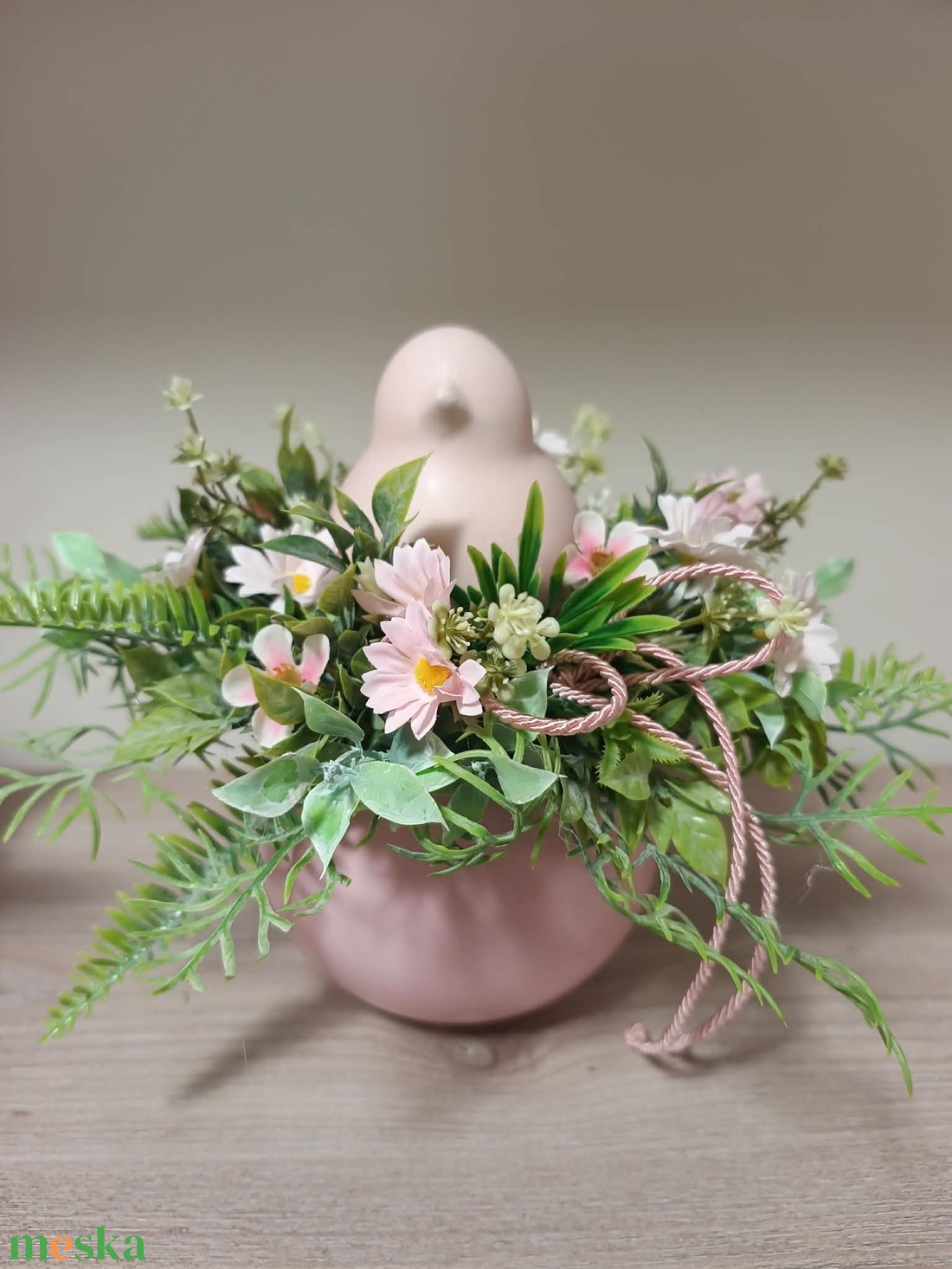 Tavaszi madárkás asztaldísz púderrózsaszín színvilágban - otthon & életmód - dekoráció - asztal és polc dekoráció - asztaldísz - Meska.hu