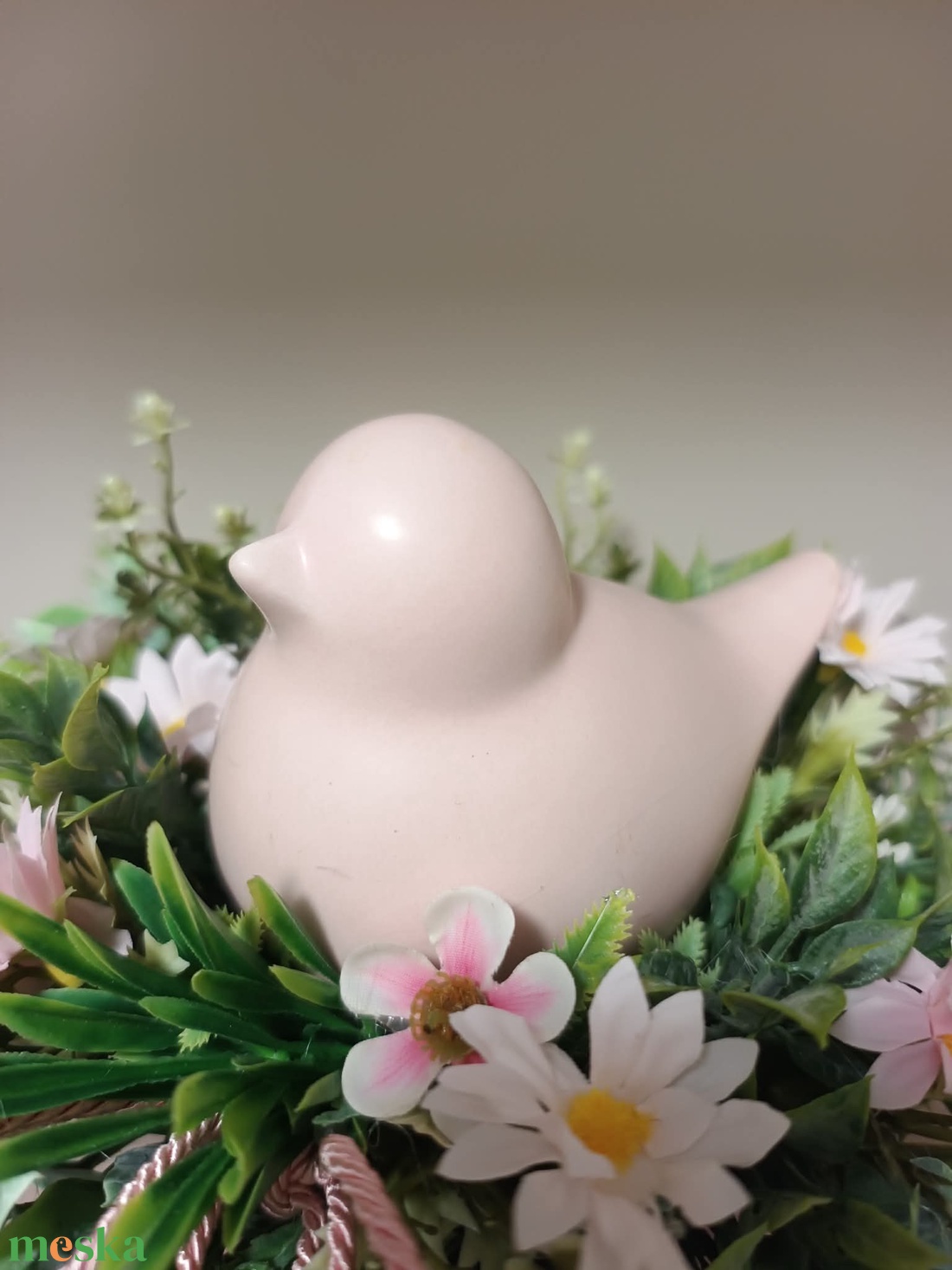 Tavaszi madárkás asztaldísz púderrózsaszín színvilágban - otthon & életmód - dekoráció - asztal és polc dekoráció - asztaldísz - Meska.hu