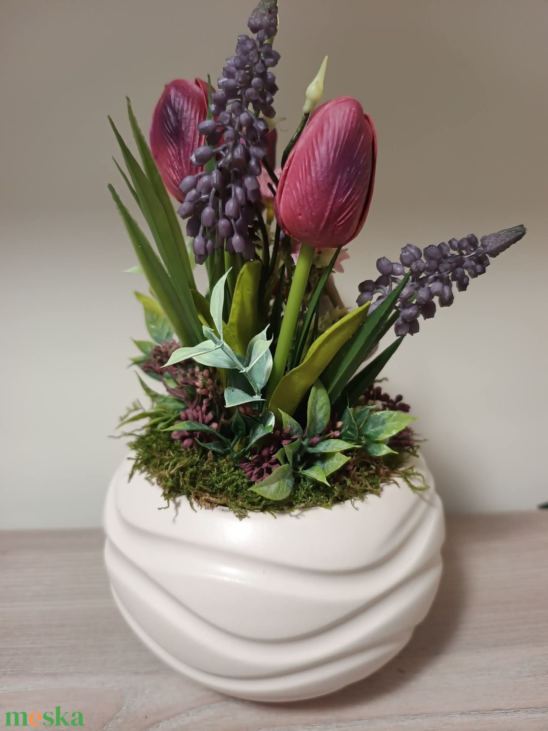 Tavaszi tündéres asztaldísz bordó és púderrózsaszín színvilágban  - otthon & életmód - dekoráció - asztal és polc dekoráció - asztaldísz - Meska.hu