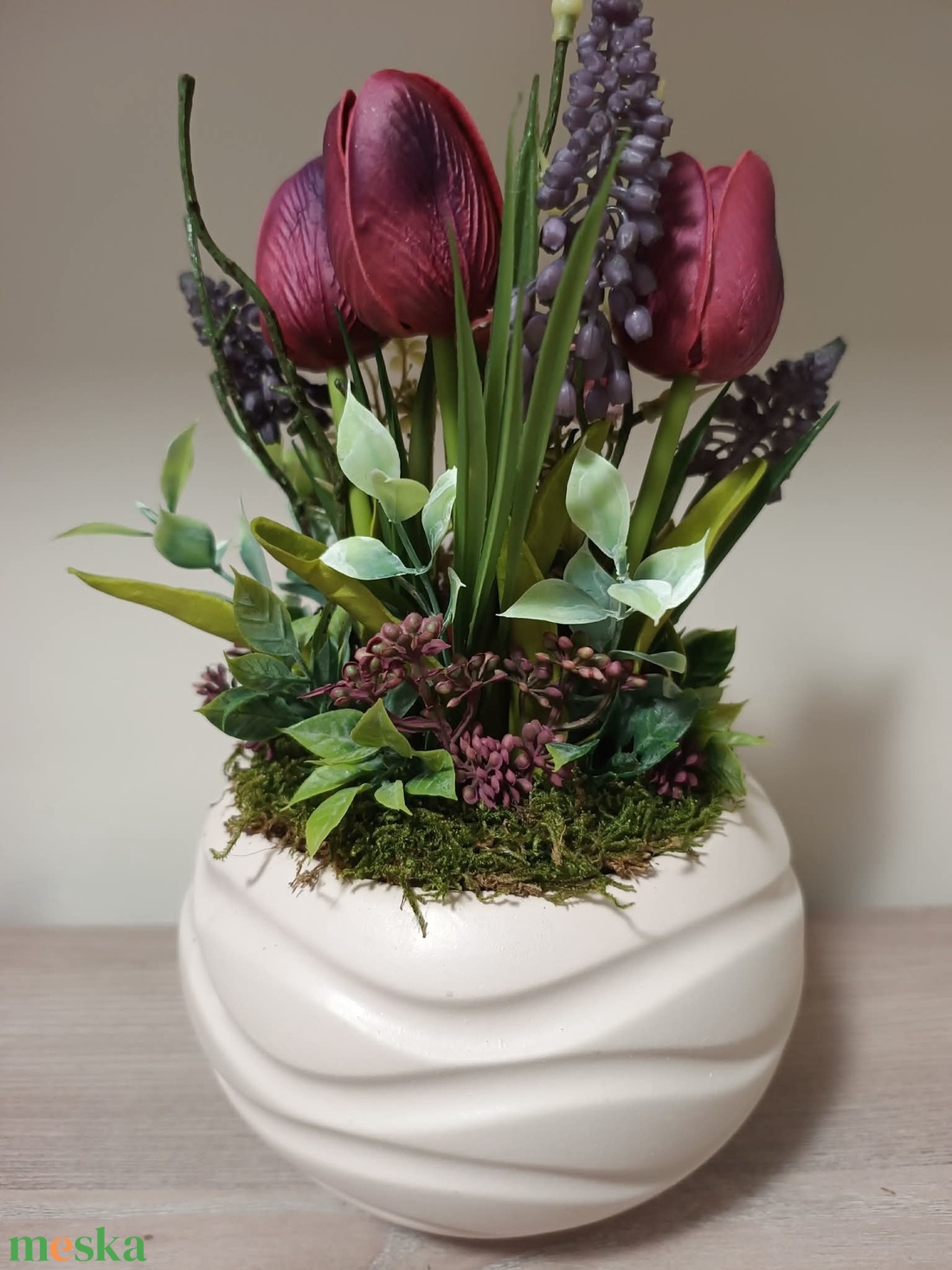 Tavaszi tündéres asztaldísz bordó és púderrózsaszín színvilágban  - otthon & életmód - dekoráció - asztal és polc dekoráció - asztaldísz - Meska.hu