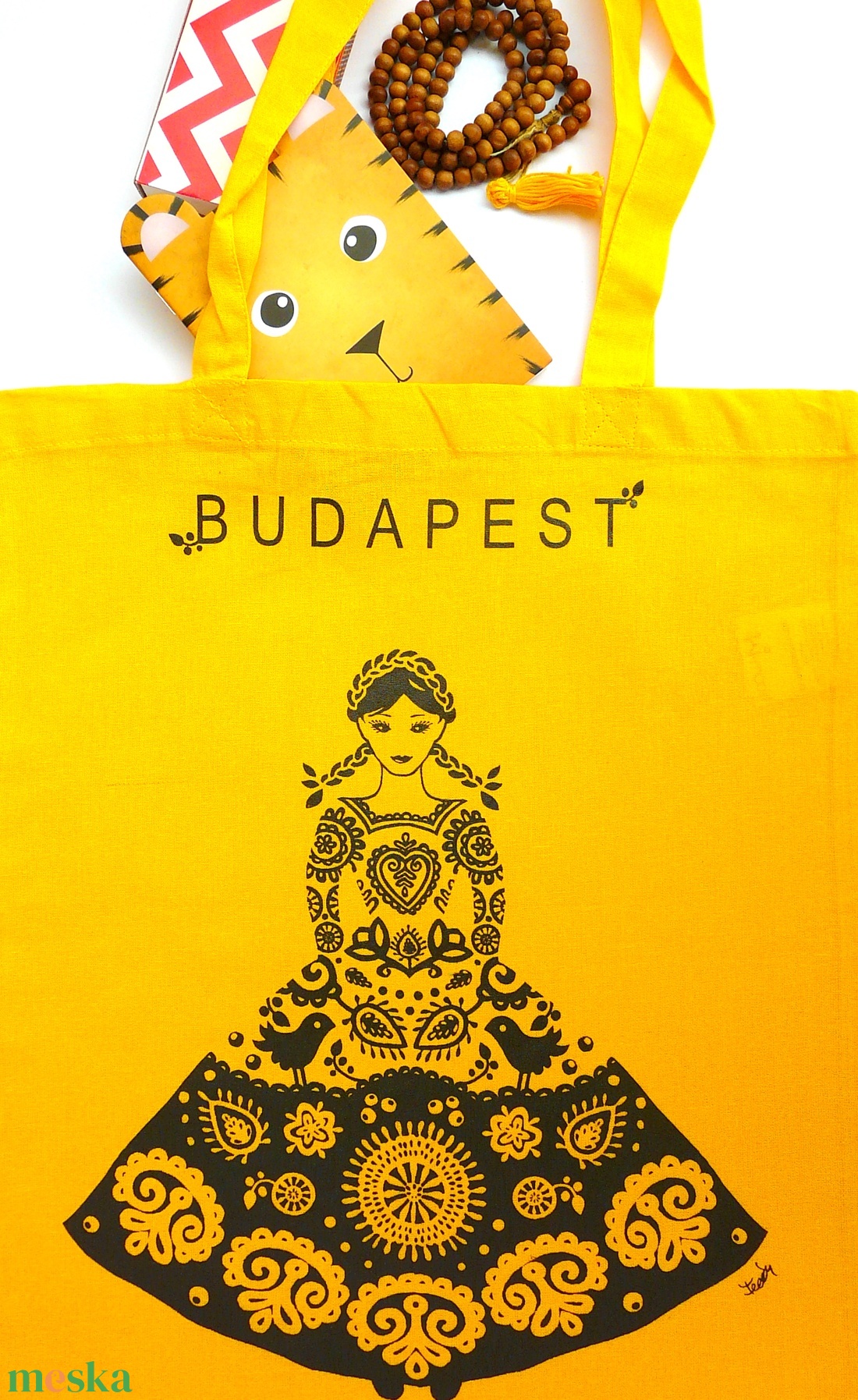 'Menyecske' -Budapest shoppingoló, bevásárló táska- sárga - táska & tok - bevásárlás & shopper táska - shopper, textiltáska, szatyor - Meska.hu