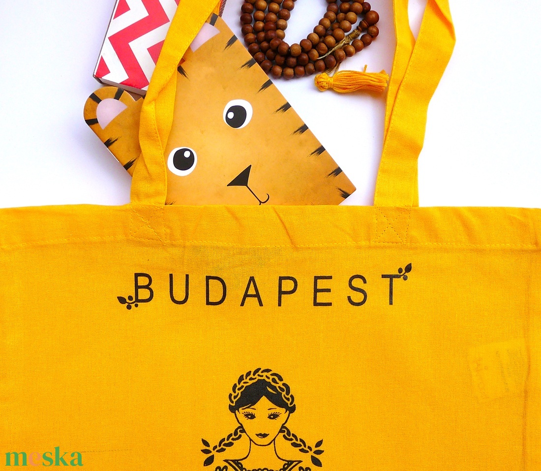 'Menyecske' -Budapest shoppingoló, bevásárló táska- sárga - táska & tok - bevásárlás & shopper táska - shopper, textiltáska, szatyor - Meska.hu
