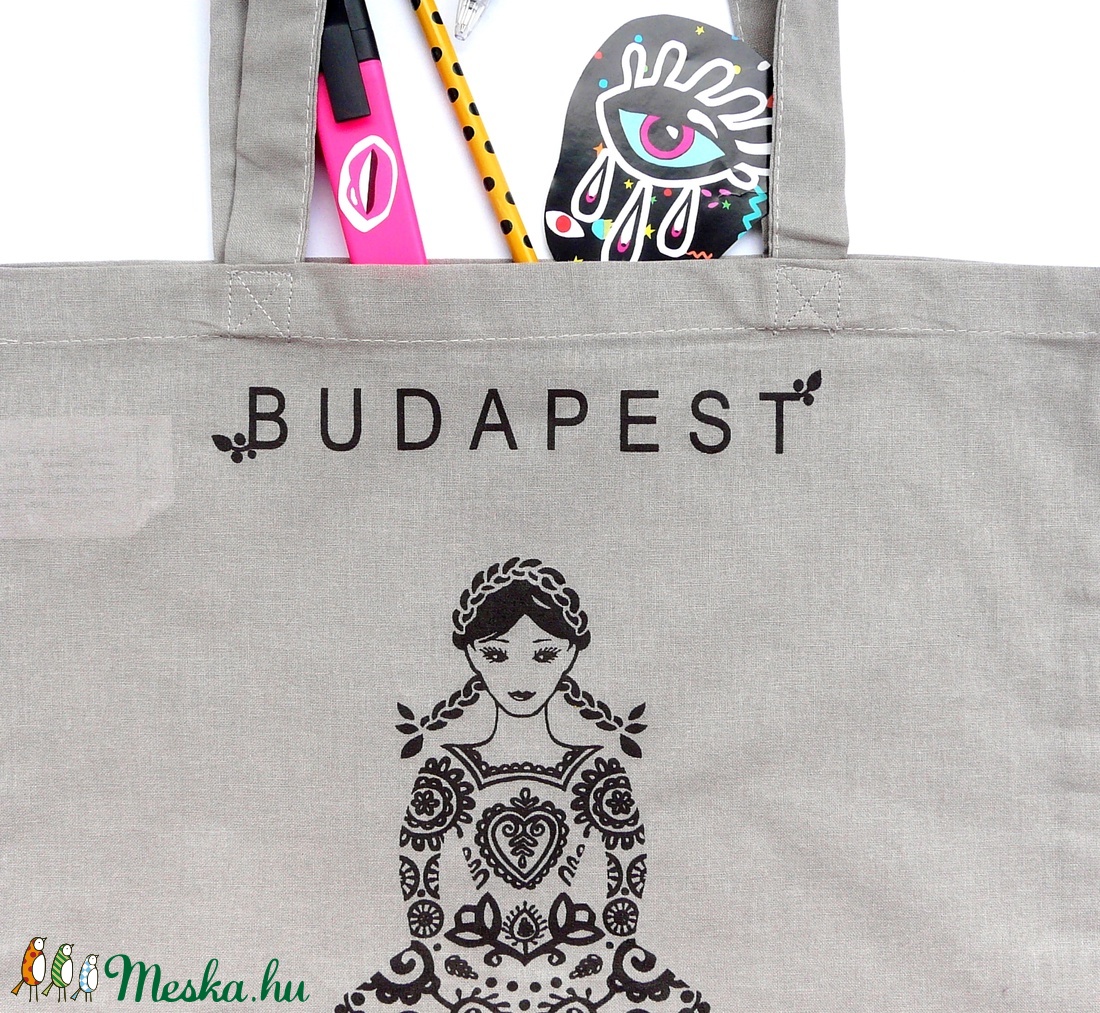 ÚJ színek ! 'Menyecske' -Budapest shoppingoló, bevásárló táska- galamb szürke - táska & tok - kézitáska & válltáska - Meska.hu