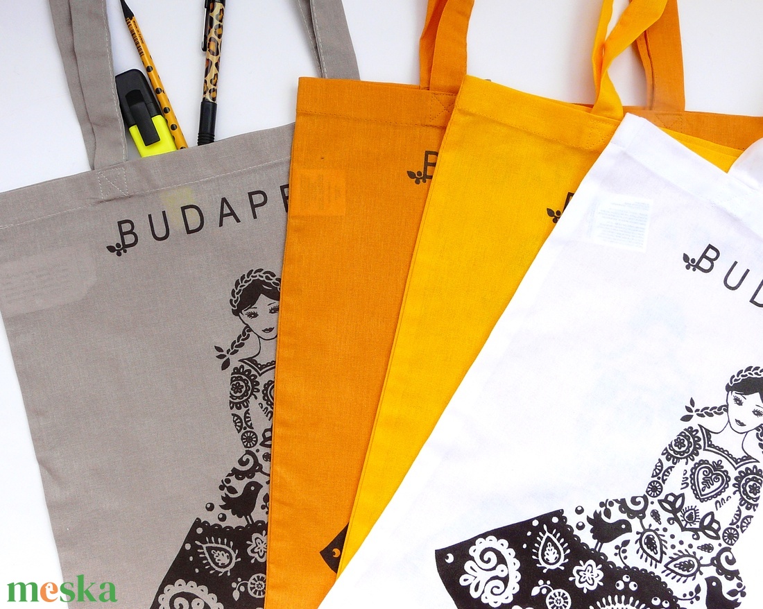 ÚJ színek ! 'Menyecske' -Budapest shoppingoló, bevásárló táska- kurkuma - táska & tok - bevásárlás & shopper táska - shopper, textiltáska, szatyor - Meska.hu