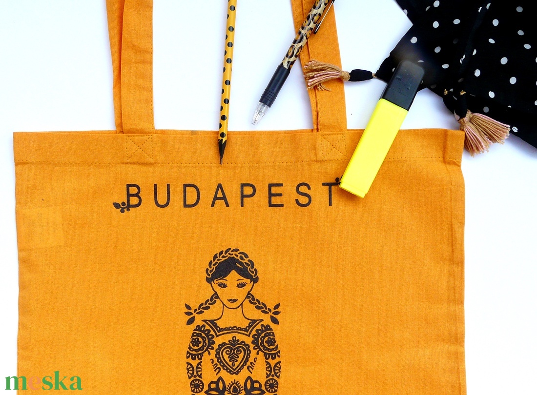 ÚJ színek ! 'Menyecske' -Budapest shoppingoló, bevásárló táska- kurkuma - táska & tok - bevásárlás & shopper táska - shopper, textiltáska, szatyor - Meska.hu