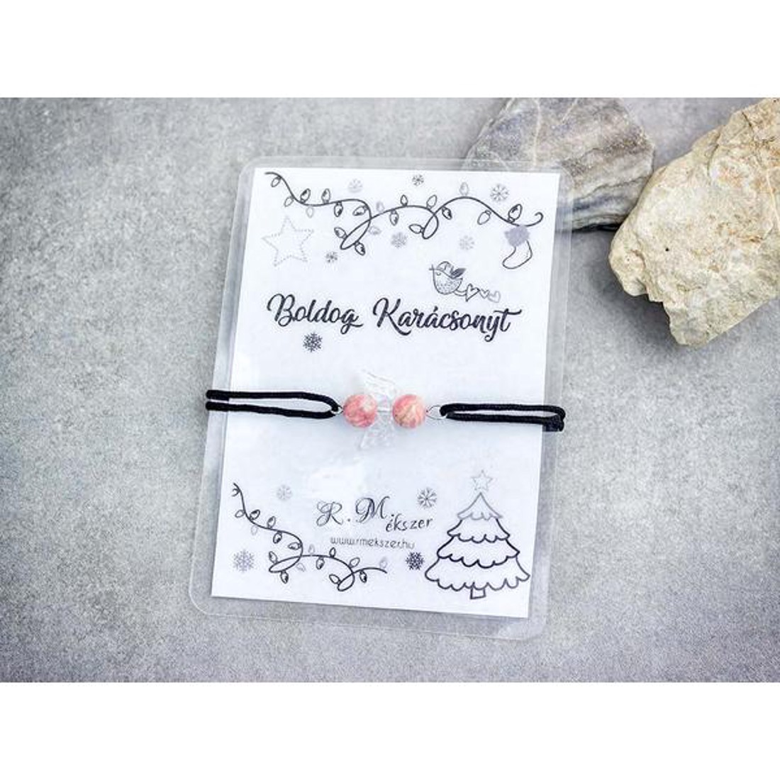 Boldog Karácsonyt rodokrozit angyal karkötő - ékszer - karkötő - gyöngyös karkötő - Meska.hu